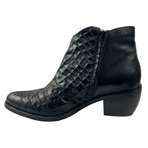 Dkode Jemila Leather Textured Crocodile Embossed Ankle Boots in Black Size 40 - Picture 4 of 12